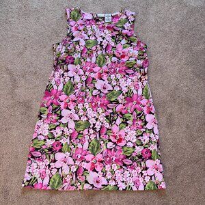 White Stag Lightweight Sleeveless Pink Green Floral Dress Fits Like 12